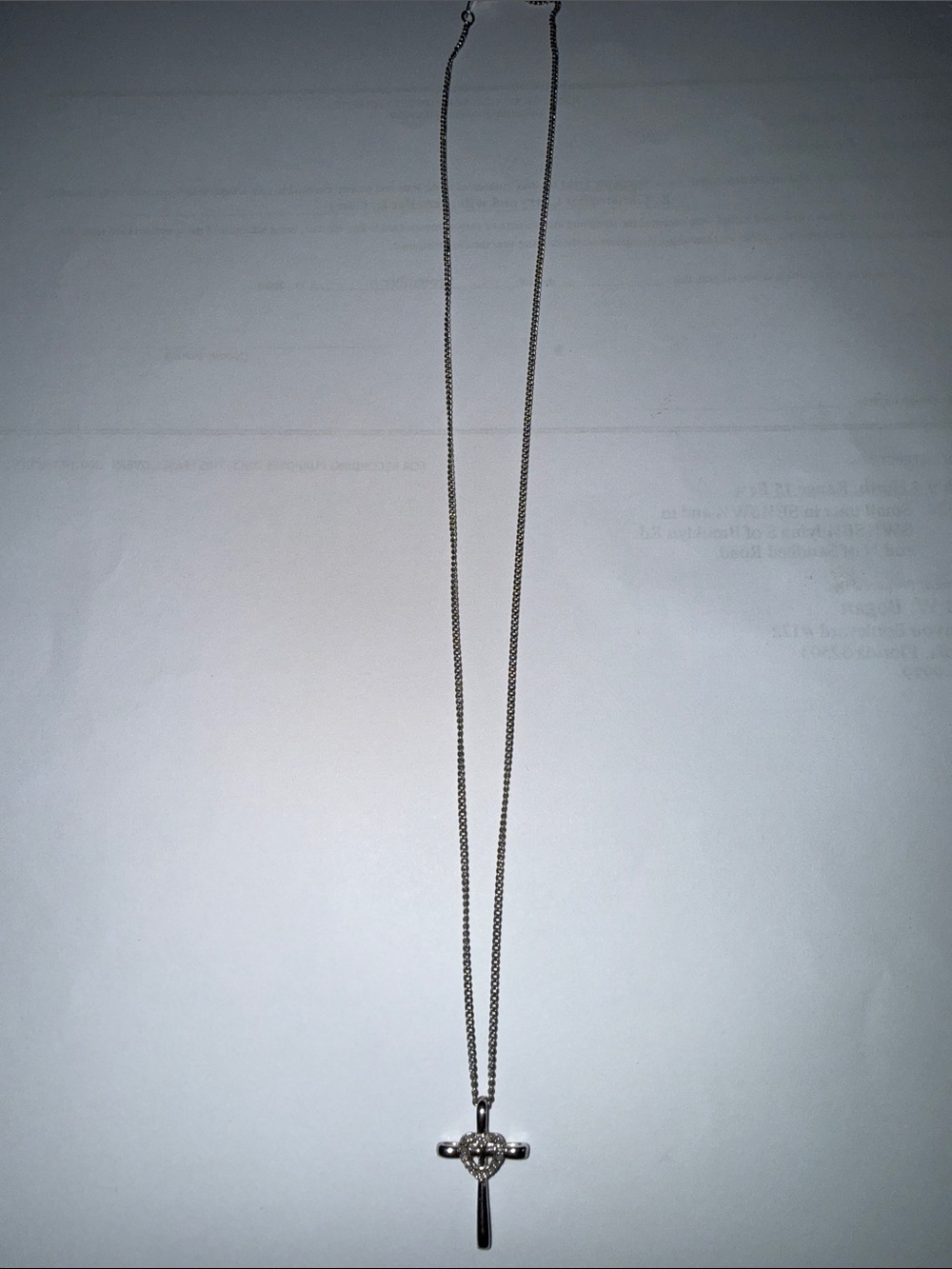 Sterling Silver Cross Pendant Necklace with diamond Heart  - Silver